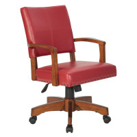 OSP Home Furnishings 109MB-RD Deluxe Wood Bankers Chair in Red Faux Leather with Antique Bronze Nailheads and Medium Brown Wood